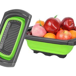 Collapsible Strainer w/ Extendable Handle Over The Sink - Silicone Colander 6Qt